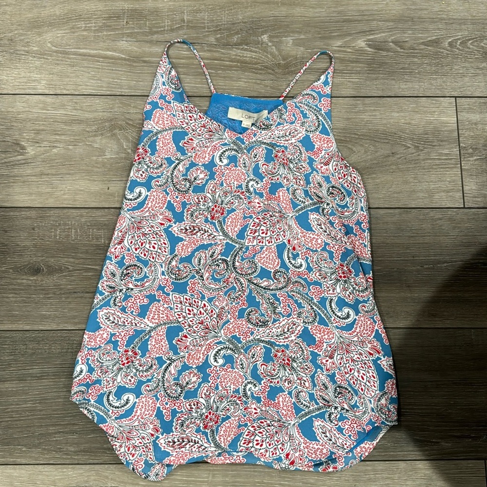 LOFT Women Thin‎ Slippery Poly Halter Top Multicolor Floral Lined